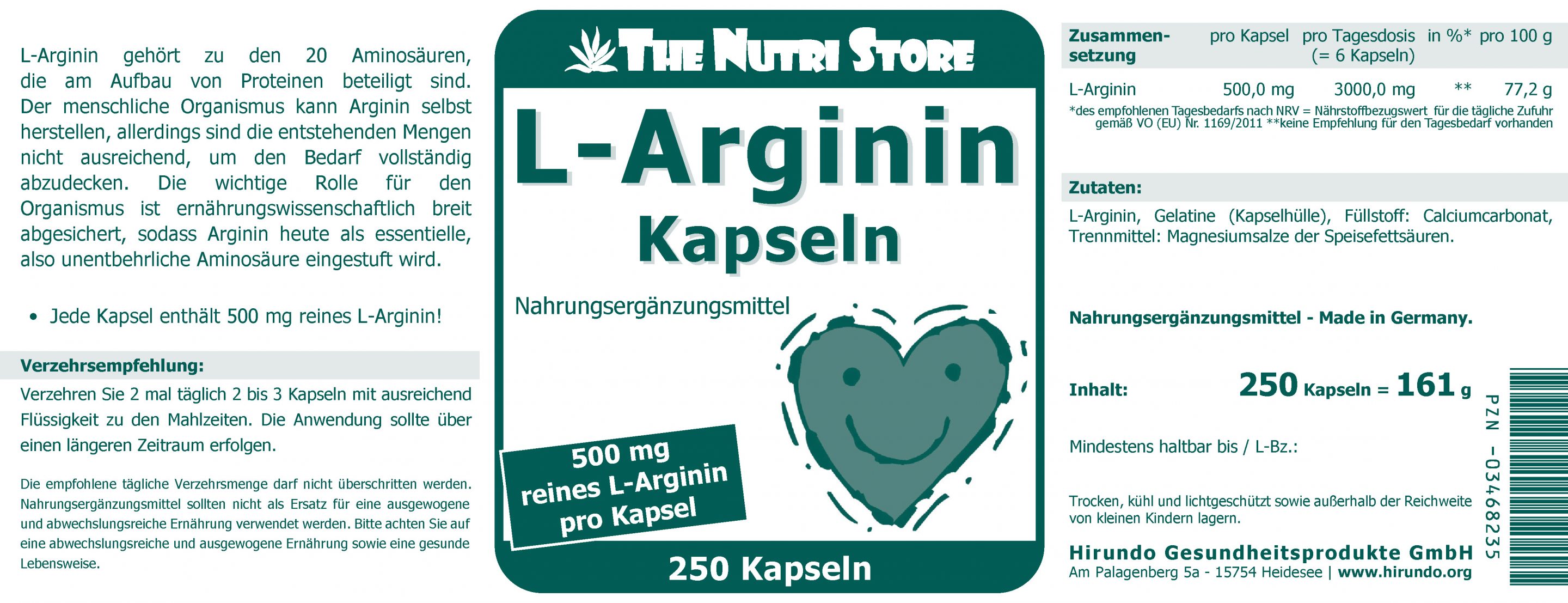 L-Arginin 500 mg Kapseln 250 Stk. – Bild 4