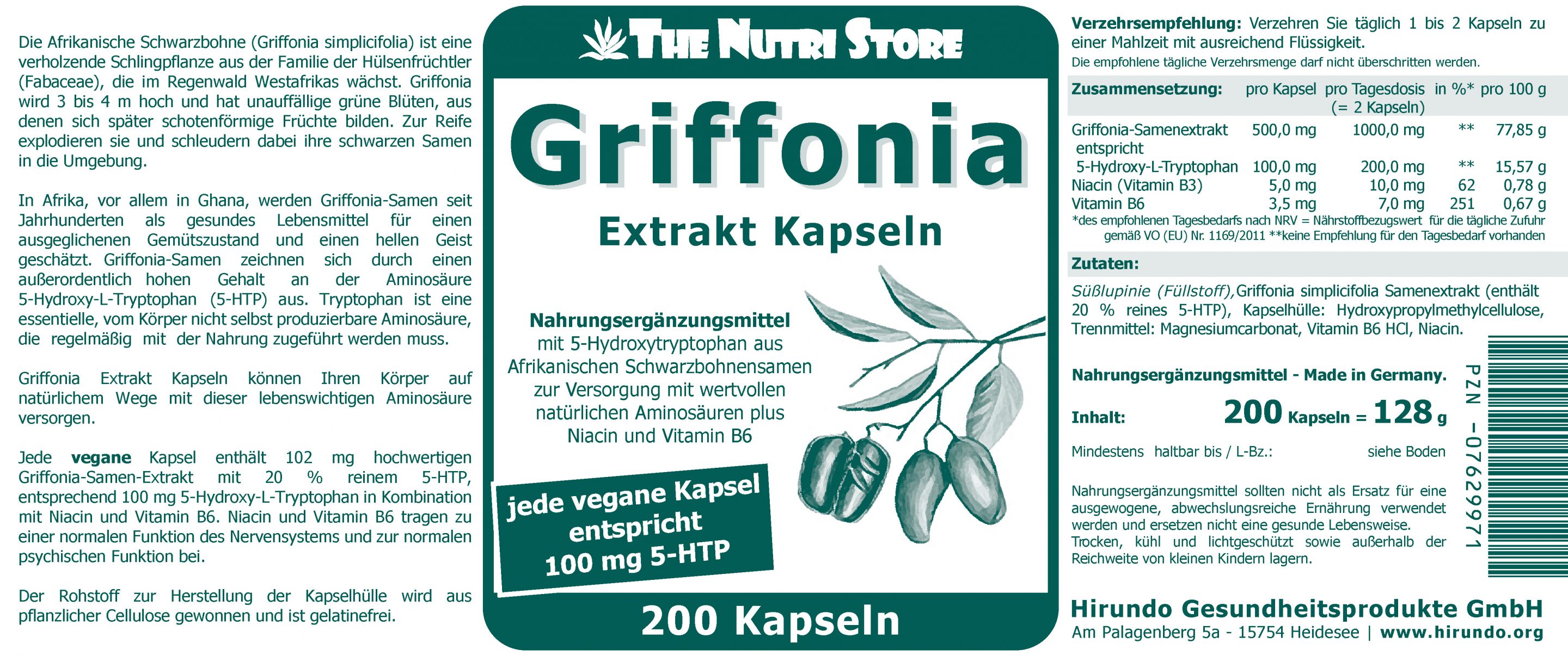 Griffonia 5-HTP 100 mg vegane Kapseln 200 Stk. – Bild 4