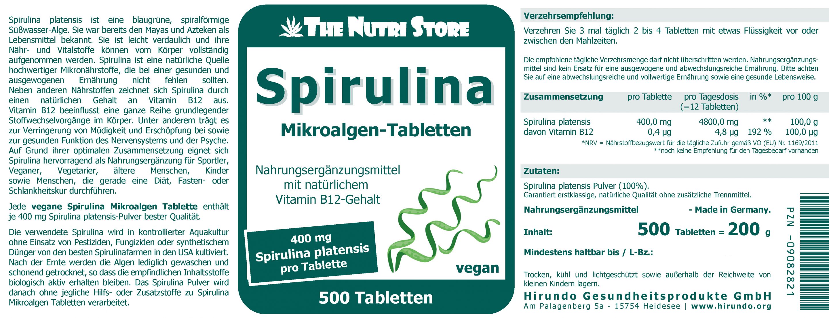 Spirulina Mikroalgen 400 mg Tabletten 500 Stk. – Bild 4