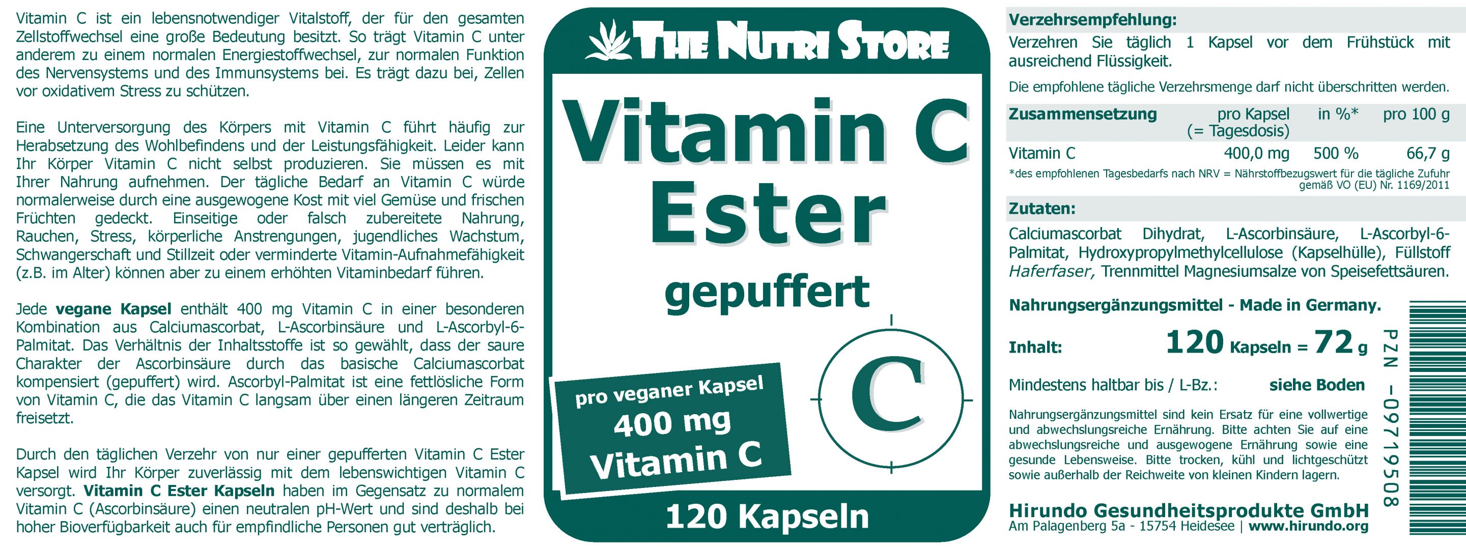 Vitamin C Ester gepuffert 400 mg vegane Kapseln 120 Stk. – Bild 4