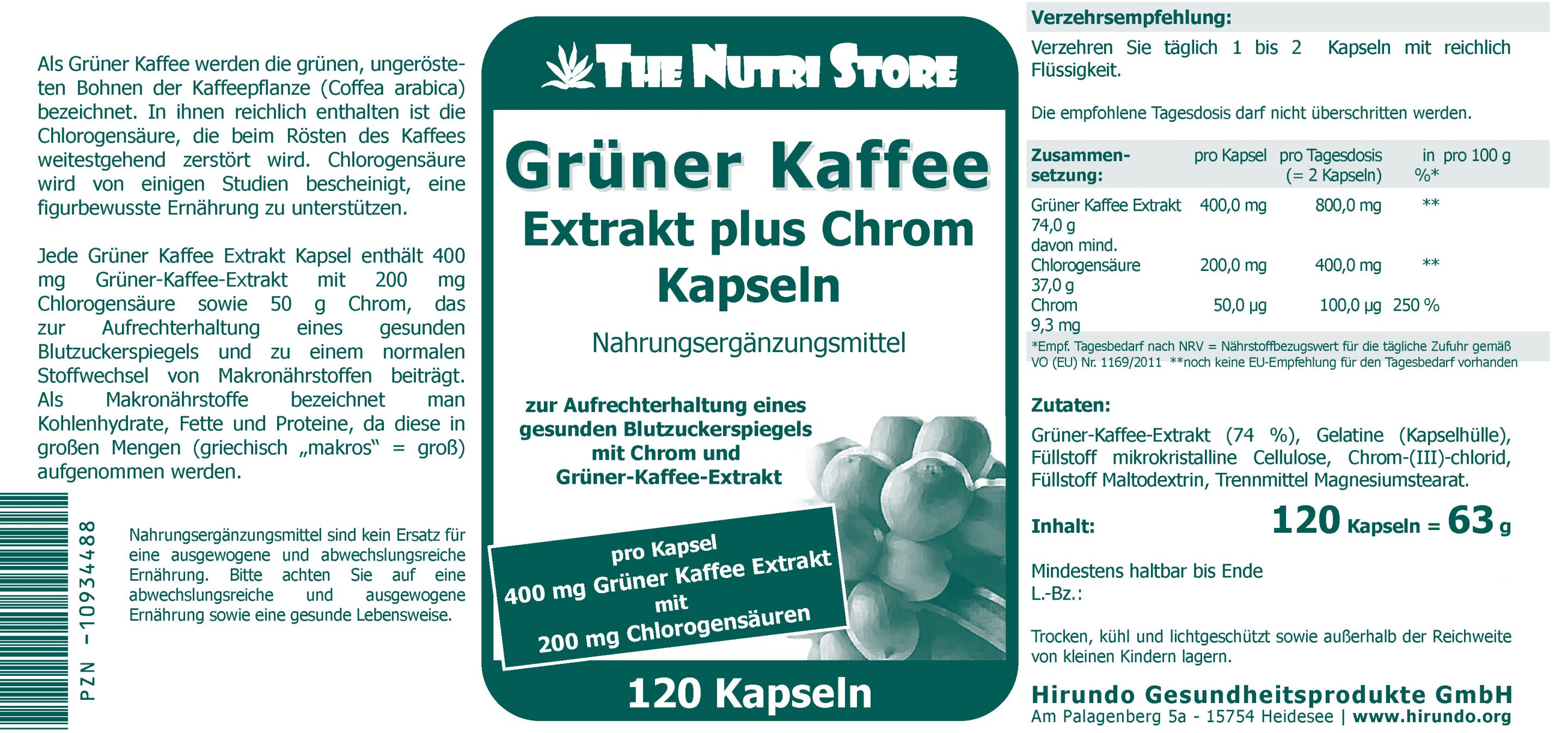 Grüner Kaffee Extrakt 400 mg Chrom Kapseln 120 Stk. – Bild 4