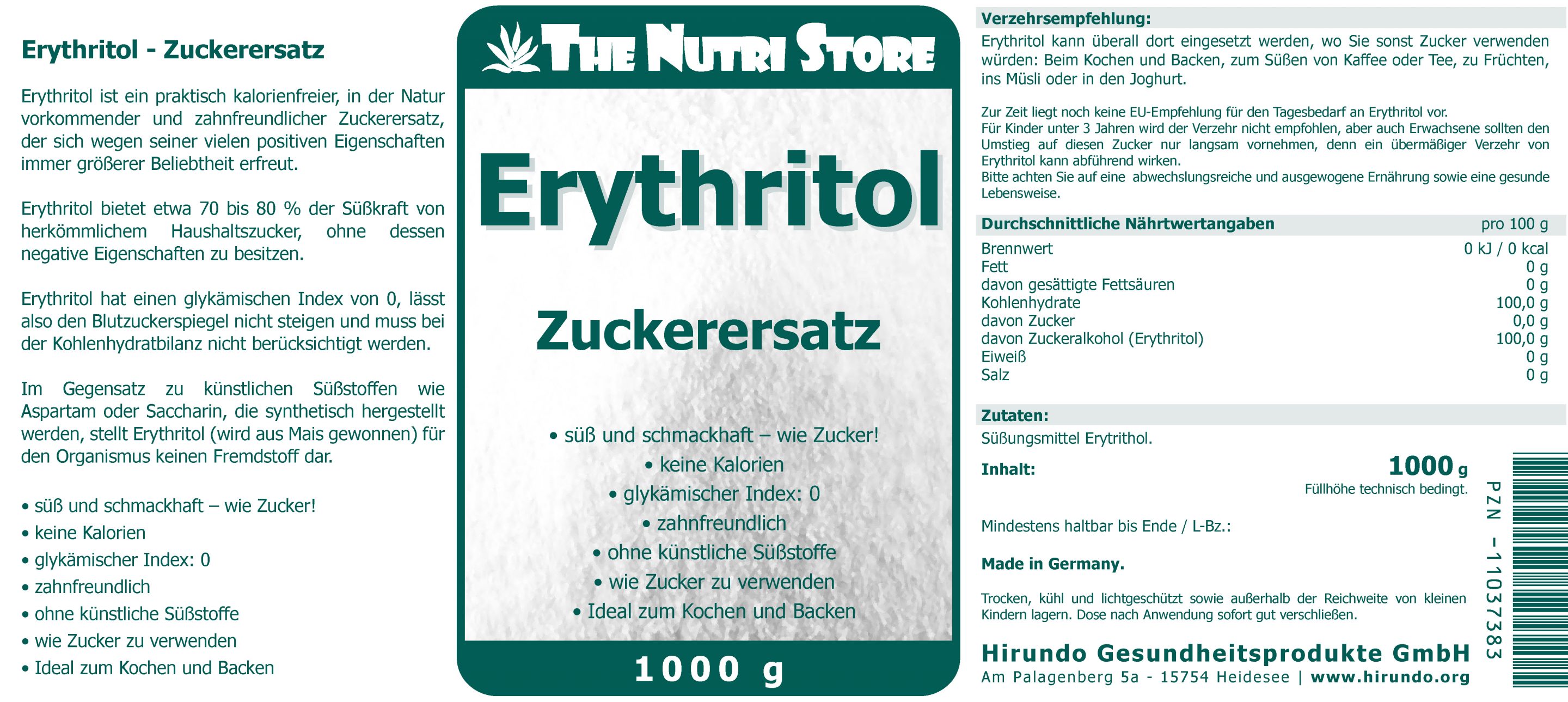 Erythritol Zuckerersatz Pulver 1000 g – Bild 4