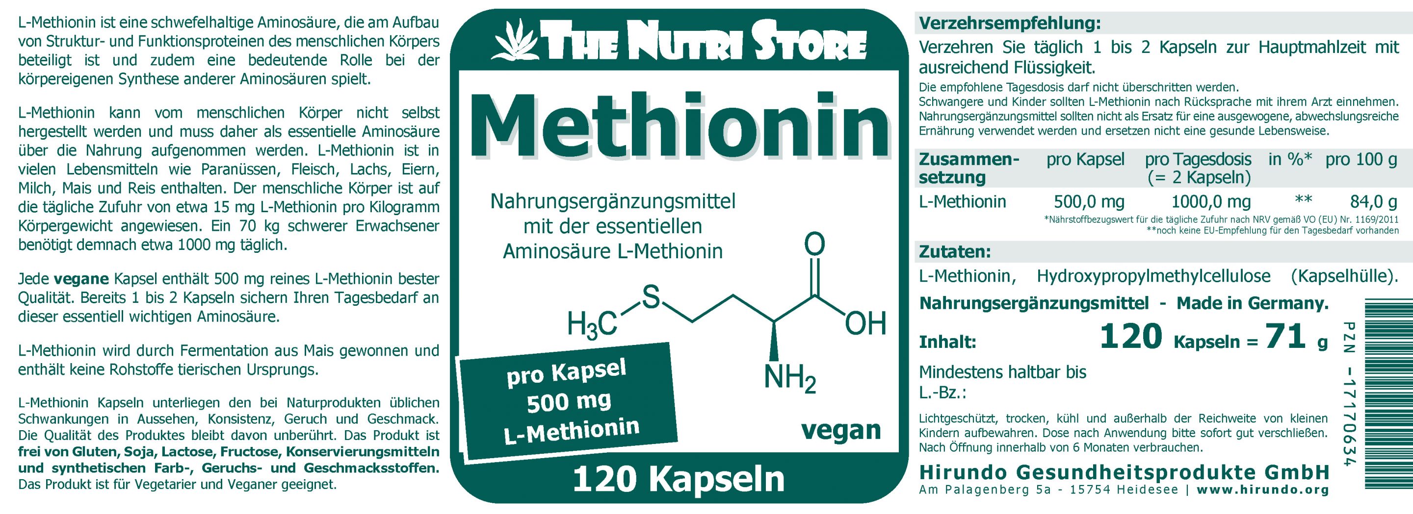 Methionin 500 mg vegane Kapseln 120 Stk. – Bild 4