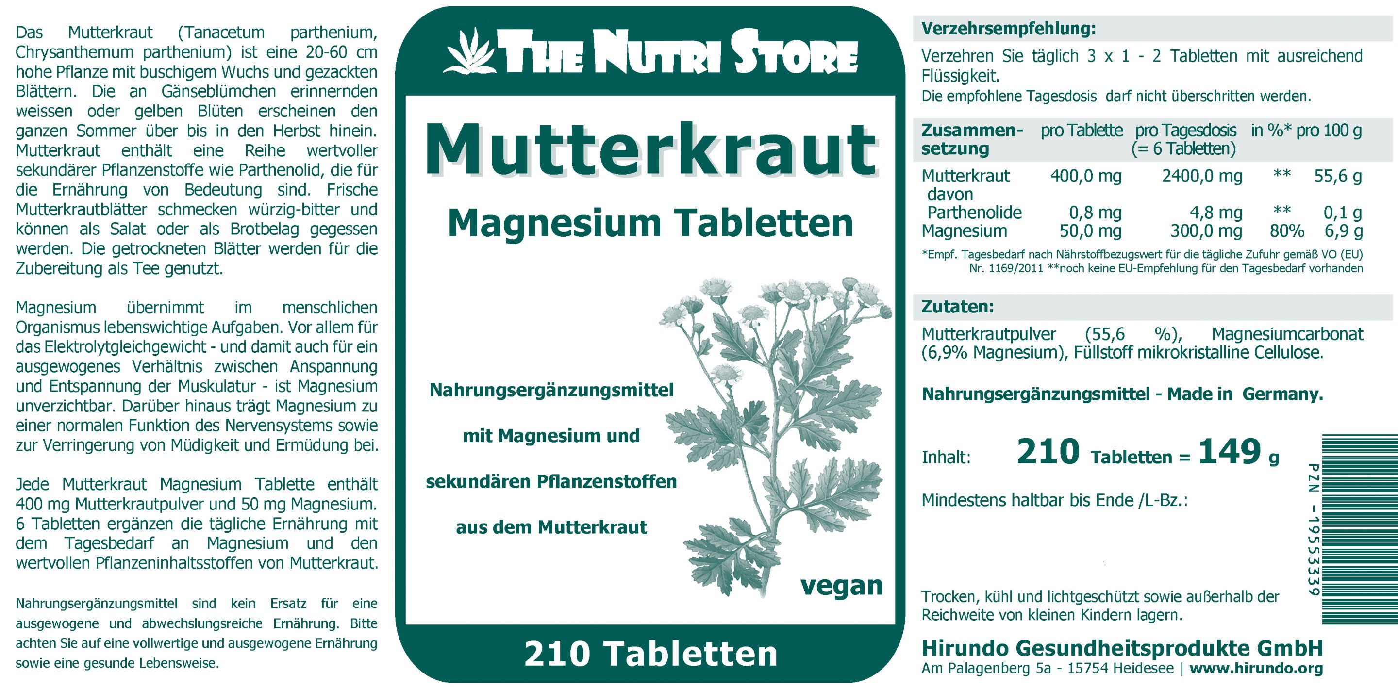 Mutterkraut Magnesium vegane Tabletten 210 Stk – Bild 4